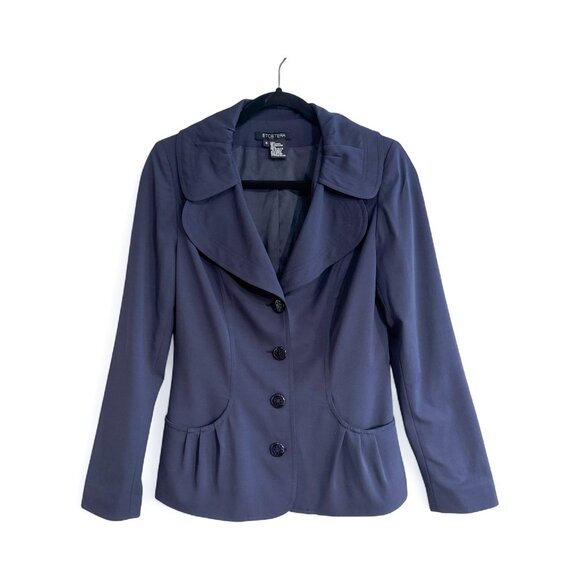 Etcetera Peplum Jacket Navy Blue Round Neck with Button Closure Women's Size 4 - Picture 4 of 7